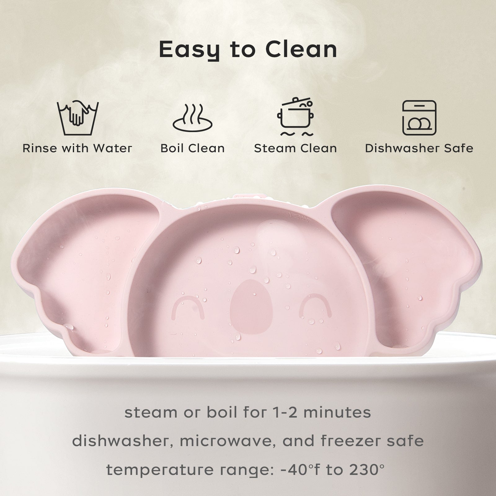 pink suction plate that is easy to clean