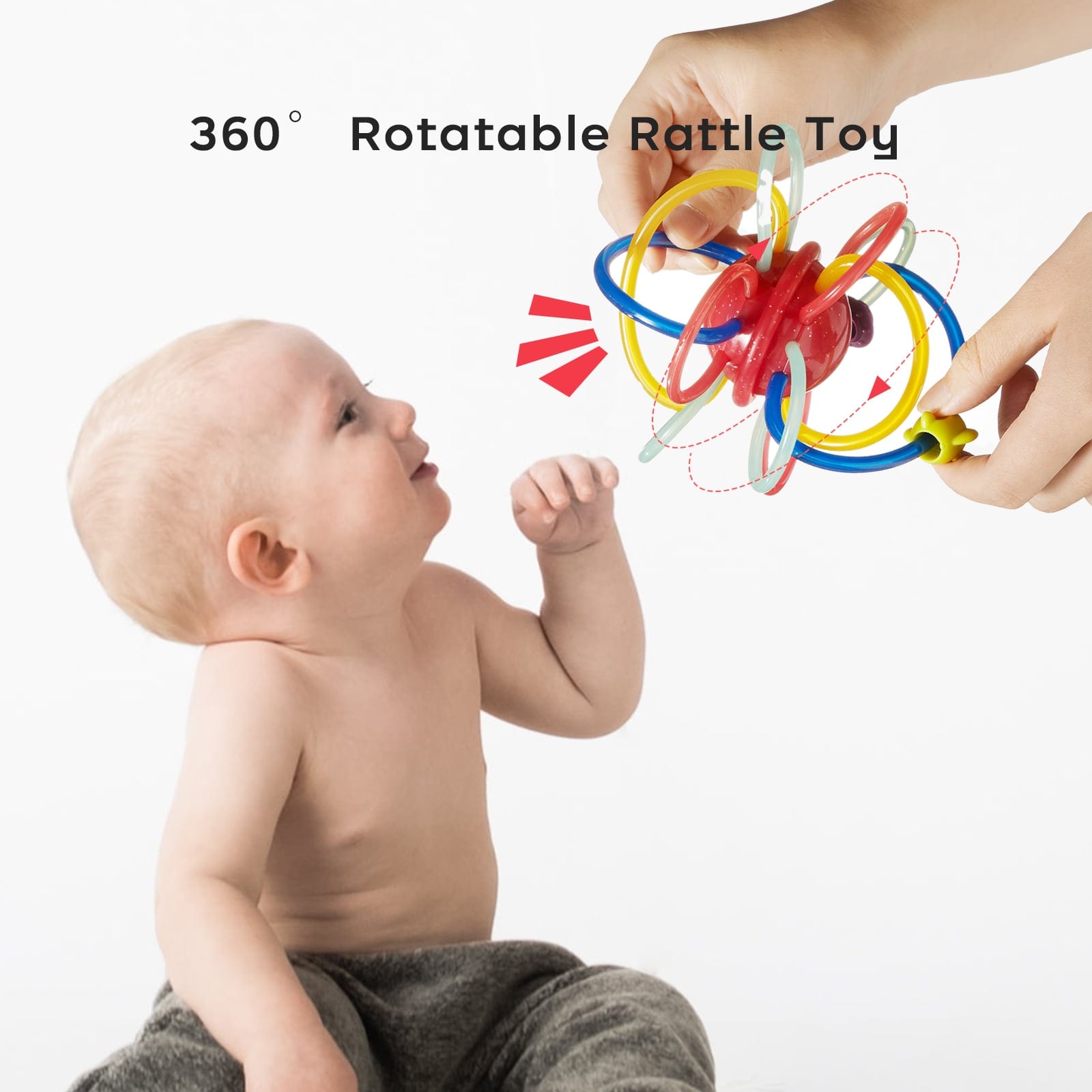 360 degree rotatable rattle toy and teether