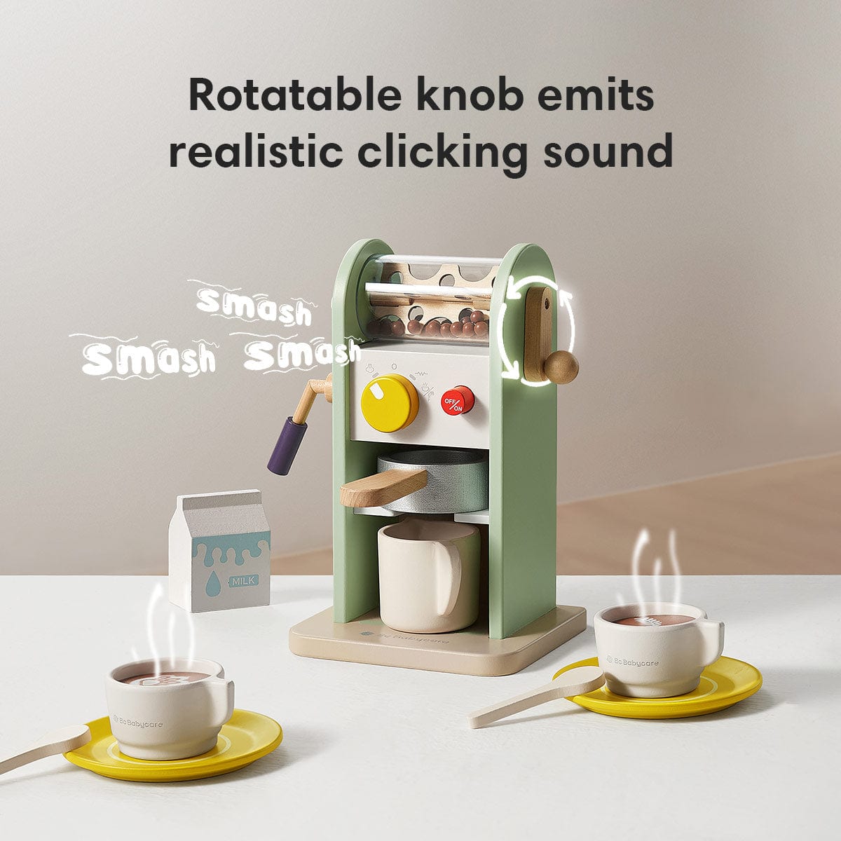 a picture of the coffee maker that has rotatable knob emits and realistic clicking sound